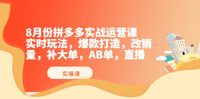 8月份拼多多实战运营课，实时玩法，爆款打造，改销量，补大单，AB单，直播-小白项目网