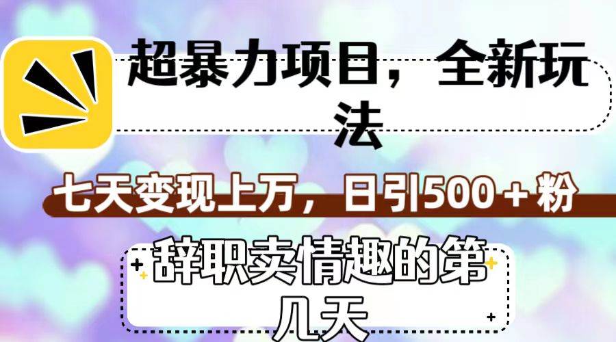 超暴利项目，全新玩法（辞职卖情趣的第几天），七天变现上万，日引500+粉-小白项目网