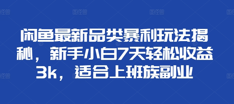 闲鱼最新品类暴利玩法揭秘，小白小白7天轻松赚3000+，适合上班族副业 - 小白项目网-小白项目网