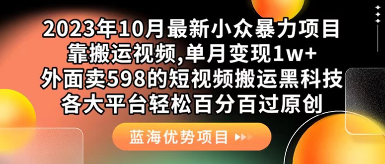 外面卖598的10月最新短视频搬运黑科技，各大平台百分百过原创 靠搬运月入1w-小白项目网