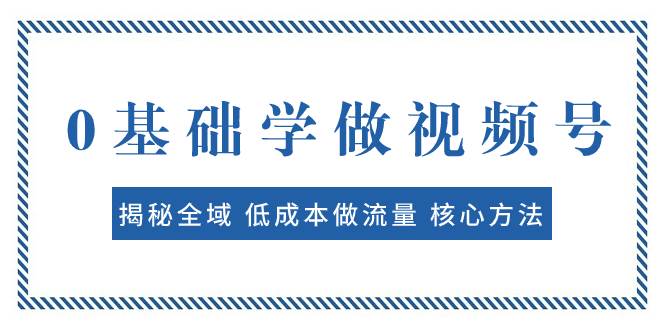 0基础学做视频号：揭秘全域 低成本做流量 核心方法  快速出爆款 轻松变现-小白项目网