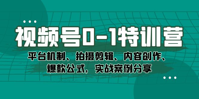 视频号0-1特训营：平台机制、拍摄剪辑、内容创作、爆款公式，实战案例分享-小白项目网