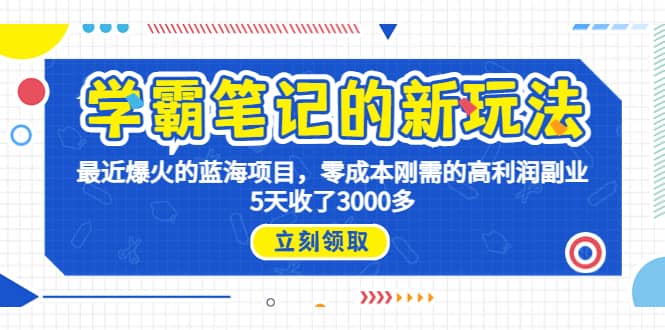 学霸笔记新玩法，最近爆火的蓝海项目，0成本高利润副业，5天收了3000多-小白项目网