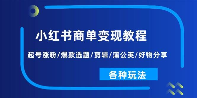 小红书商单变现教程：起号涨粉/爆款选题/剪辑/蒲公英/好物分享/各种玩法-小白项目网