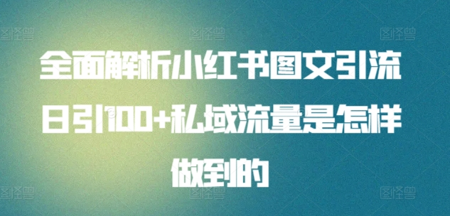 全面解析小红书图文引流日引100私域流量是怎样做到的-小白项目网