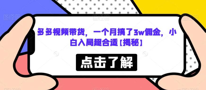 多多视频带货，一个月搞了3w佣金，小白入局超合适【揭秘】-小白项目网