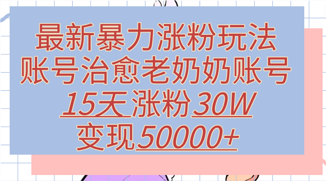 最新暴力涨粉玩法，治愈老奶奶账号，15天涨粉30W，变现50000+【揭秘】 - 小白项目网-小白项目网