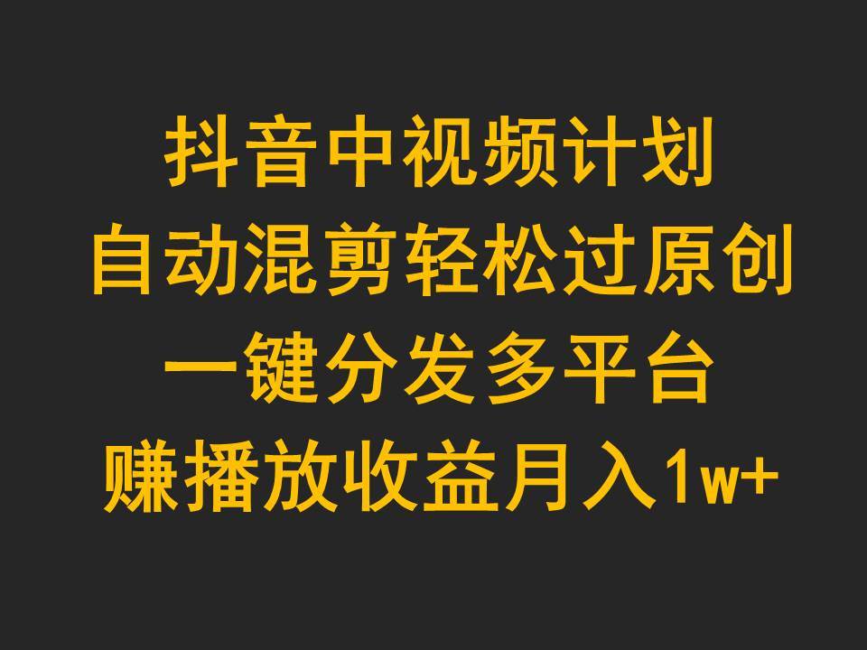 抖音中视频计划，自动混剪轻松过原创，一键分发多平台赚播放收益，月入1w+-小白项目网