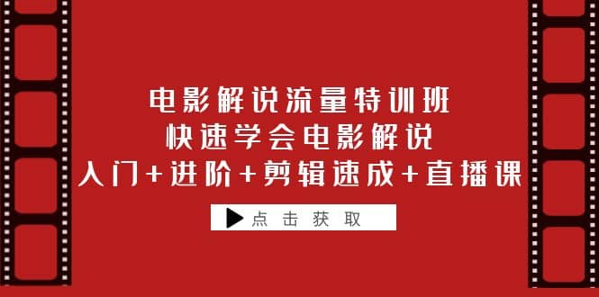 电影解说流量特训班：快速学会电影解说，入门+进阶+剪辑速成+直播课-小白项目网