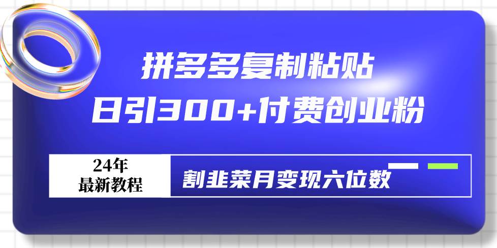 拼多多复制粘贴日引300+付费创业粉，割韭菜月变现六位数最新教程！-小白项目网