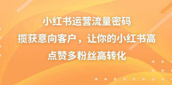 小红书运营流量密码，揽获意向客户，让你的小红书高点赞多粉丝高转化-小白项目网