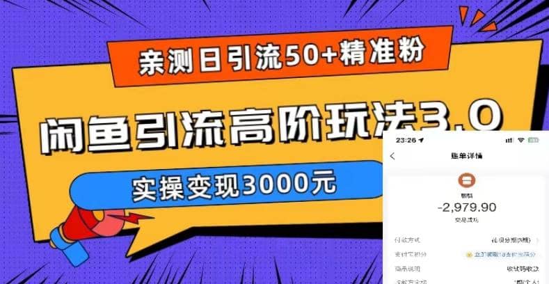 实测日引50+精准粉，闲鱼引流高阶玩法3.0，实操变现3000元-小白项目网