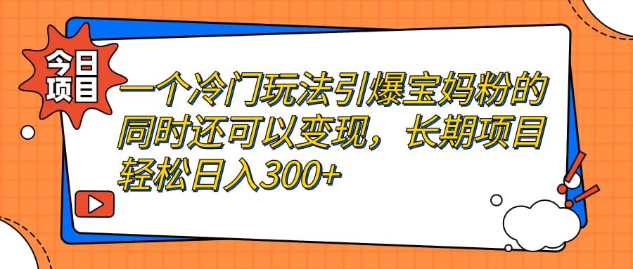 一个冷门玩法引爆宝妈粉的同时还可以变现，长期项目轻松日入300+-小白项目网