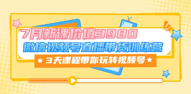 微信视频号直播带货训练营，3天课程带你玩转视频号：7月新课价值3980-小白项目网