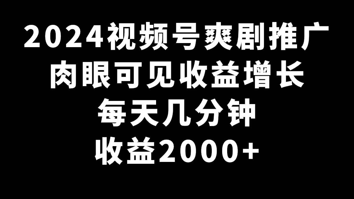 2024视频号爽剧推广，肉眼可见的收益增长，每天几分钟收益2000+-小白项目网