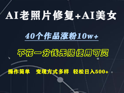 AI老照片修复+AI美女玩发  40个作品涨粉10w+  不花一分钱使用可灵  操作简单  变现方式多样话   轻松日去500+-小白项目网