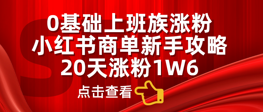 0基础上班族涨粉，小红书商单小白攻略，20天涨粉1.6w-小白项目网