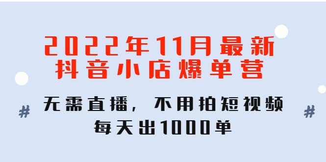 2022年11月最新抖音小店爆单训练营：无需直播，不用拍短视频，每天出1000单-小白项目网