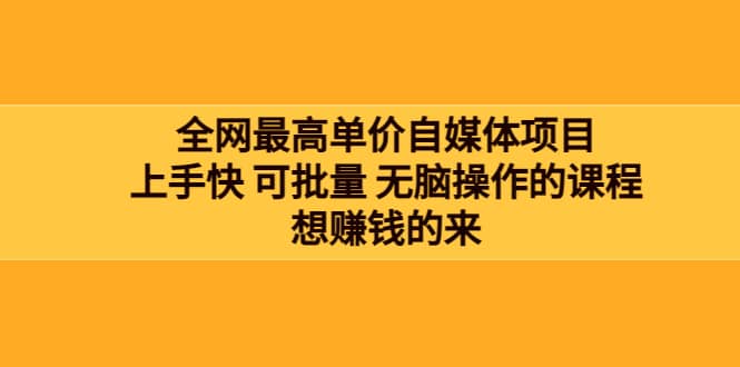 全网最单高价自媒体项目：上手快 可批量 无脑操作的课程，想赚钱的来-小白项目网