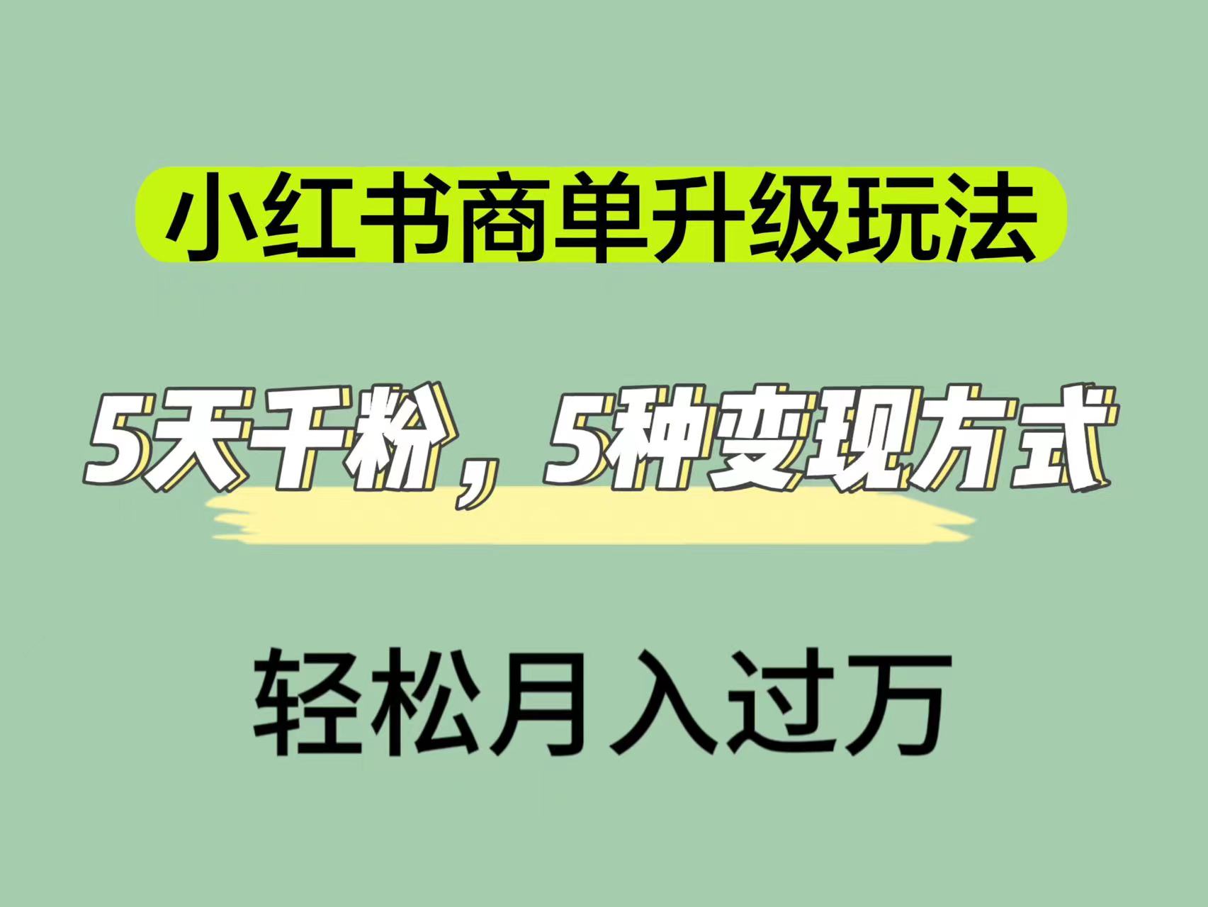 小红书商单升级玩法，5天千粉，5种变现渠道，轻松月入1万+-小白项目网