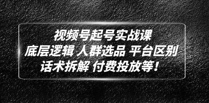 视频号起号实战课：底层逻辑 人群选品 平台区别 话术拆解 付费投放等-小白项目网