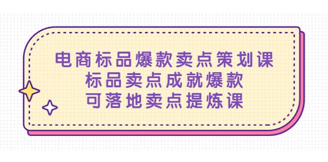 电商标品爆款卖点策划课，标品卖点成就爆款，可落地卖点提炼课-小白项目网