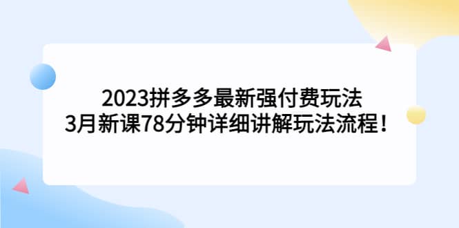 2023拼多多最新强付费玩法，3月新课78分钟详细讲解玩法流程-小白项目网