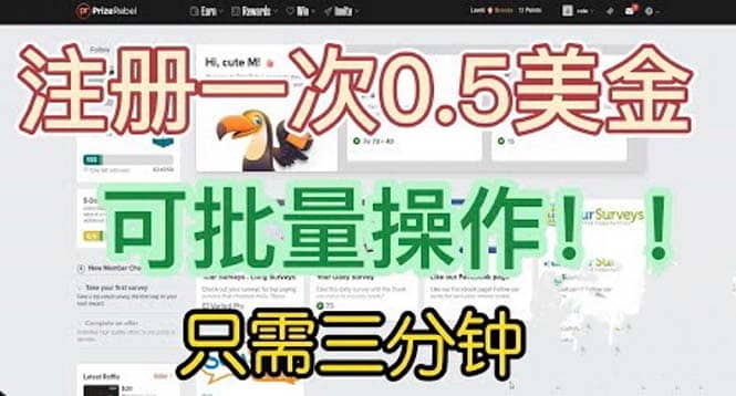 国外项目注册一次0.5美金 只需三分钟无脑操作 可批量放大 小白工作室福利-小白项目网