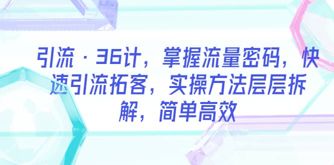 引流·36计，掌握流量密码，快速引流拓客，实操方法层层拆解，简单高效-小白项目网