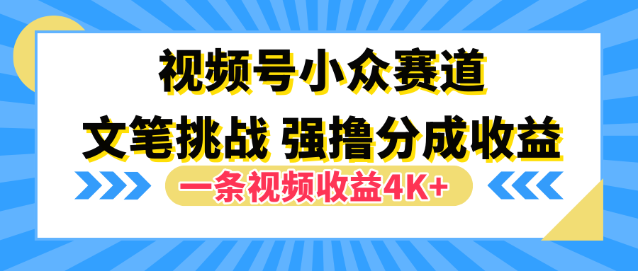 视频号小众赛道，文笔挑战，一条视频收益4K+ - 小白项目网-小白项目网