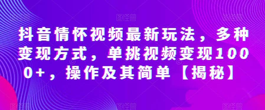 抖音情怀视频最新玩法，多种变现方式，单挑视频变现1000+，操作及其简单【揭秘】-小白项目网