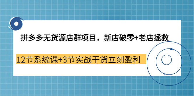 拼多多无货源店群项目，新店破零+老店拯救 12节系统课+3节实战干货立刻盈利-小白项目网