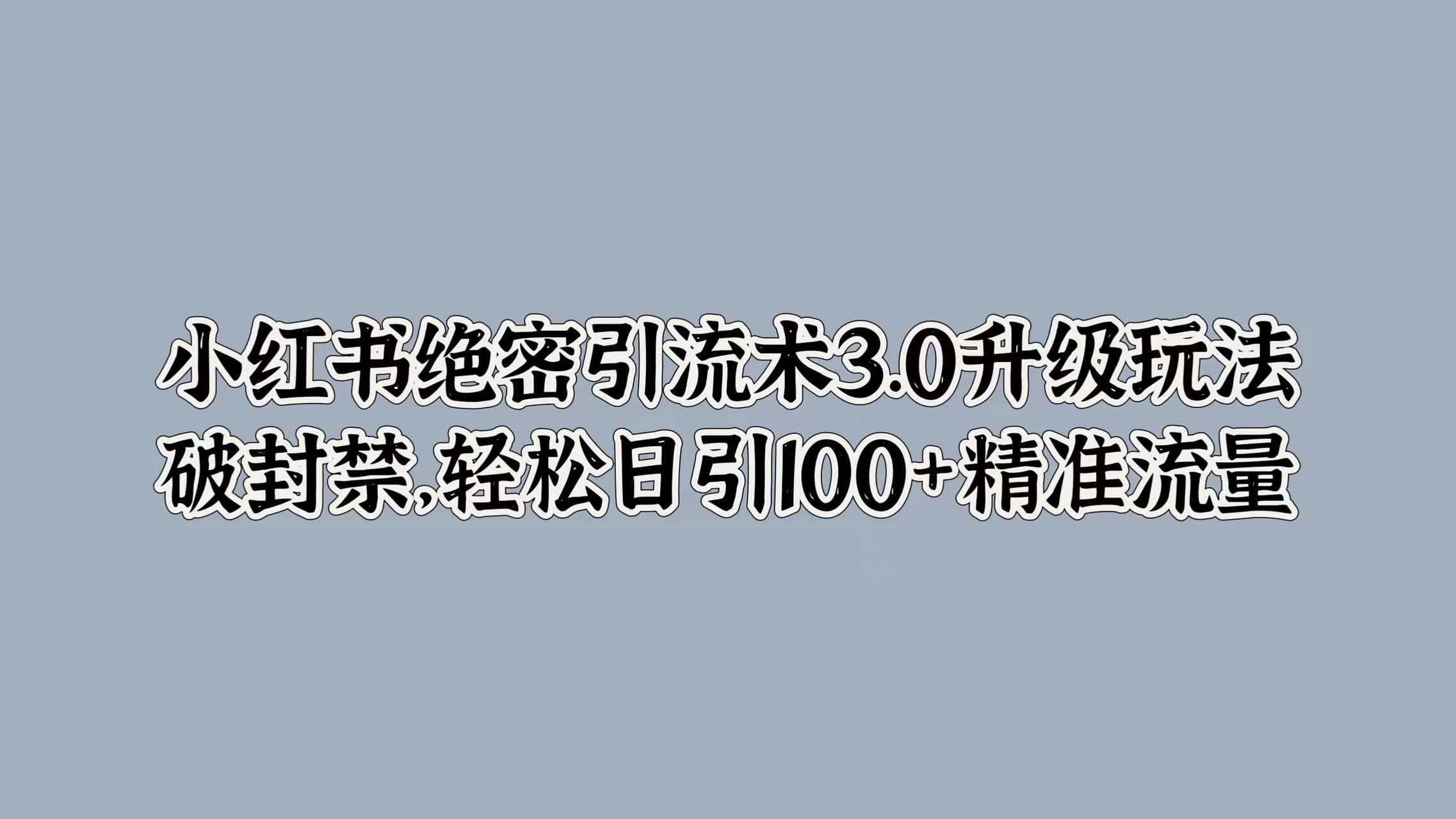 小红书绝密引流术3.0升级玩法，破封禁，轻松日引100+精准流量 - 小白项目网-小白项目网