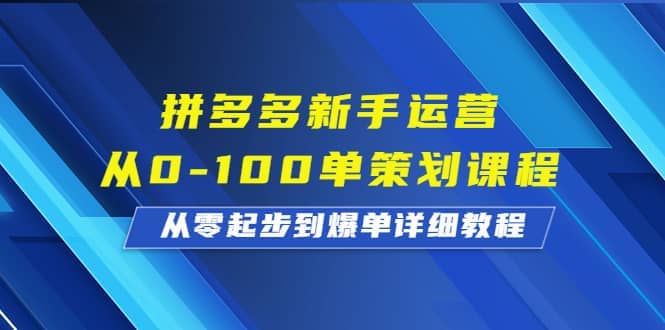 拼多多小白运营从0-100单策划课程，从零起步到爆单详细教程-小白项目网