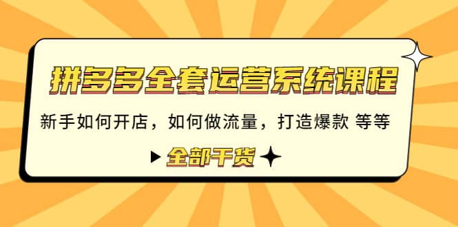 拼多多全套运营系统课程：小白如何开店 如何做流量 打造爆款 等等 全部干货-小白项目网