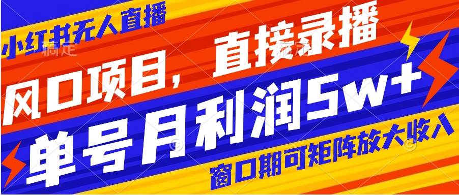 风口项目，小红书无人直播带货，直接录播，可矩阵，月入5w+-小白项目网