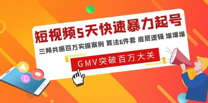 短视频5天快速暴力起号，三频共振百万实操案例 算法6件套 底层逻辑 爆爆爆-小白项目网