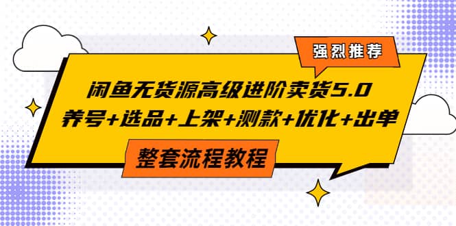 闲鱼无货源高级进阶卖货5.0，养号+选品+上架+测款+优化+出单整套流程教程-小白项目网