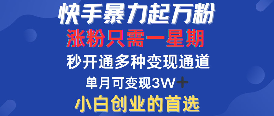 快手暴力起万粉，涨粉只需一星期！多种变现模式 - 小白项目网-小白项目网