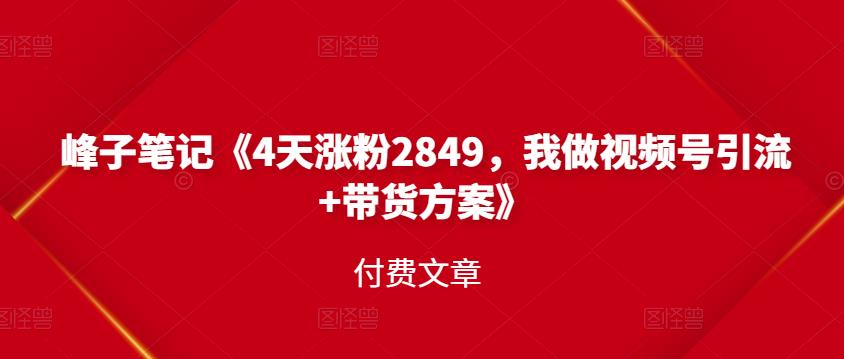 峰子笔记《4天涨粉2849，我做视频号引流+带货方案》付费文章-小白项目网