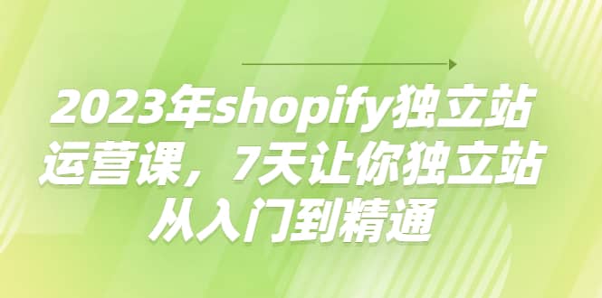 2023年shopify独立站运营课，7天让你独立站从入门到精通-小白项目网