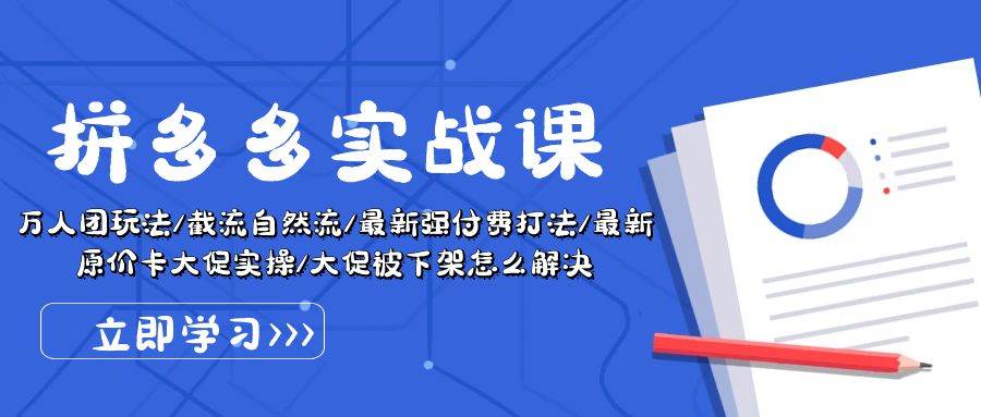 拼多多·实战课：万人团玩法/截流自然流/最新强付费打法/最新原价卡大促..-小白项目网