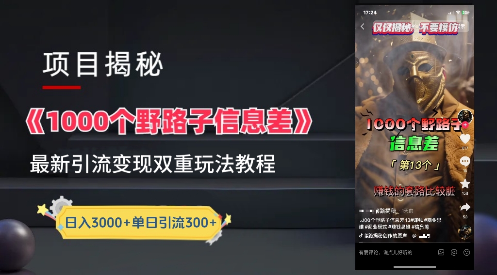 一千个野路子信息差24年最新玩法教程附带变现方法和引流的玩法具体拆解-小白项目网