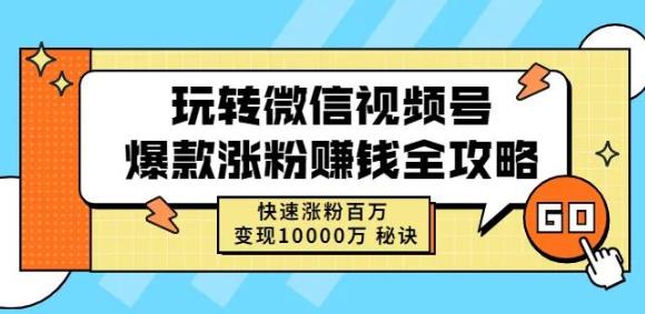 玩转微信视频号爆款涨粉赚钱全攻略，快速涨粉百万变现万元秘诀-小白项目网