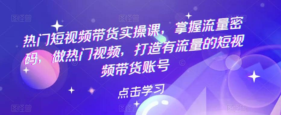 热门短视频带货实战 掌握流量密码 做热门视频 打造有流量的短视频带货账号-小白项目网