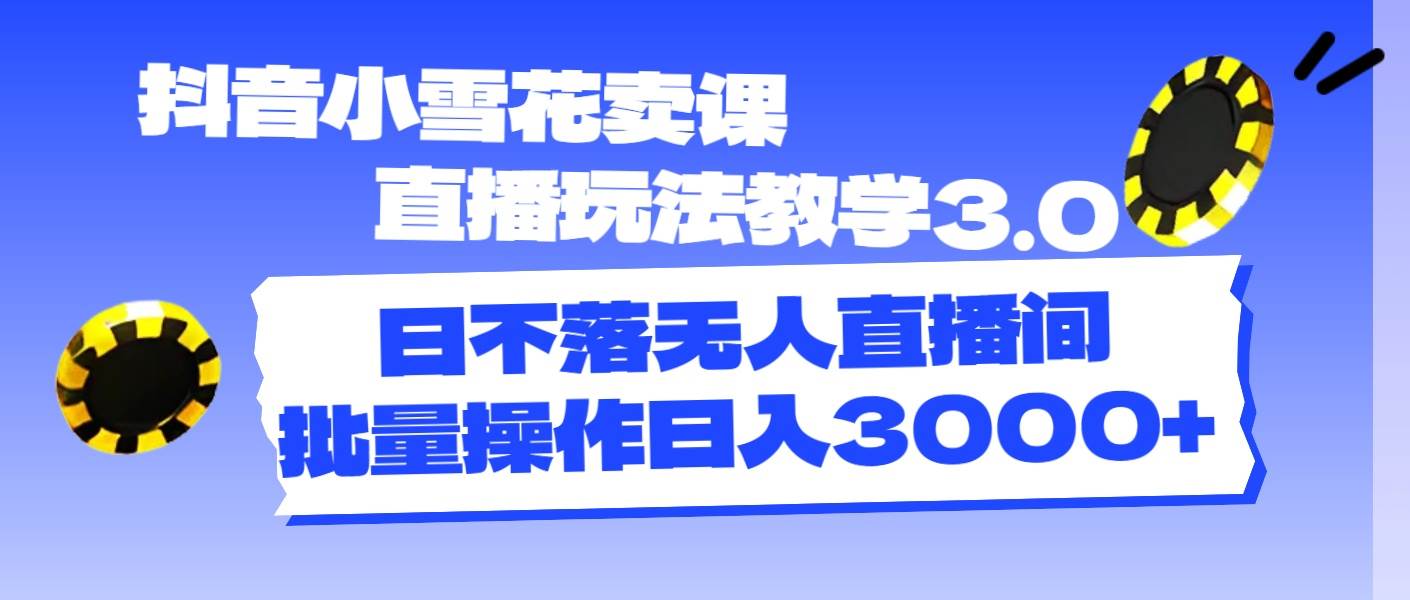 抖音小雪花卖课直播玩法教学3.0，日不落无人直播间，批量操作日入3000+-小白项目网