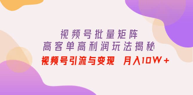 视频号批量矩阵的高客单高利润玩法揭秘-小白项目网