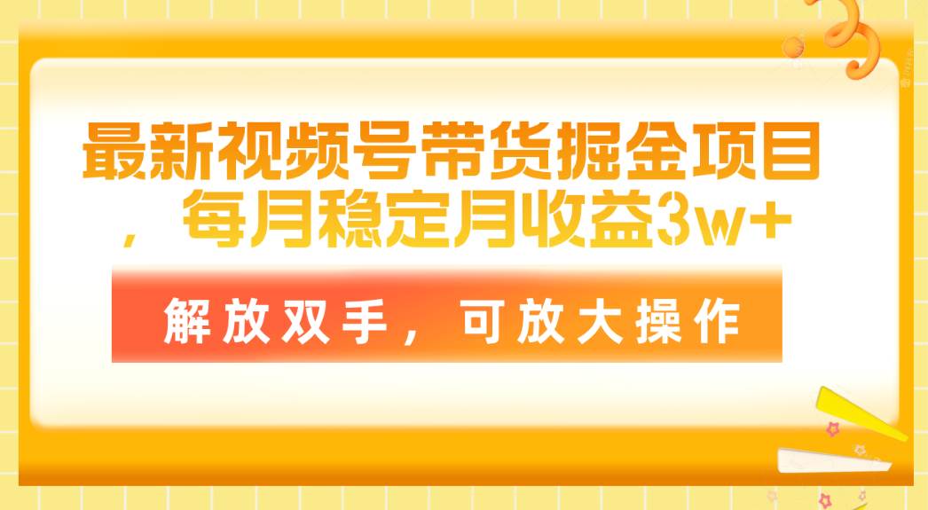 最新视频号带货掘金项目，每月稳定月收益3w+，解放双手，可放大操作-小白项目网