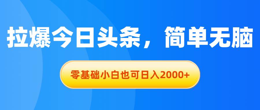 拉爆今日头条，简单无脑，零基础小白也可日入2000+-小白项目网