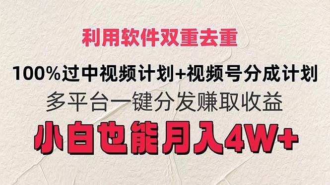 利用软件双重去重，100%过中视频+视频号分成计划小白也可以月入4W+-小白项目网